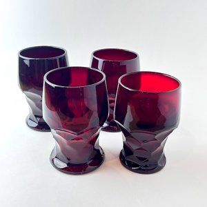 Vintage Anchor Hocking Ruby Red Georgian Honeycomb Tumblers - 4